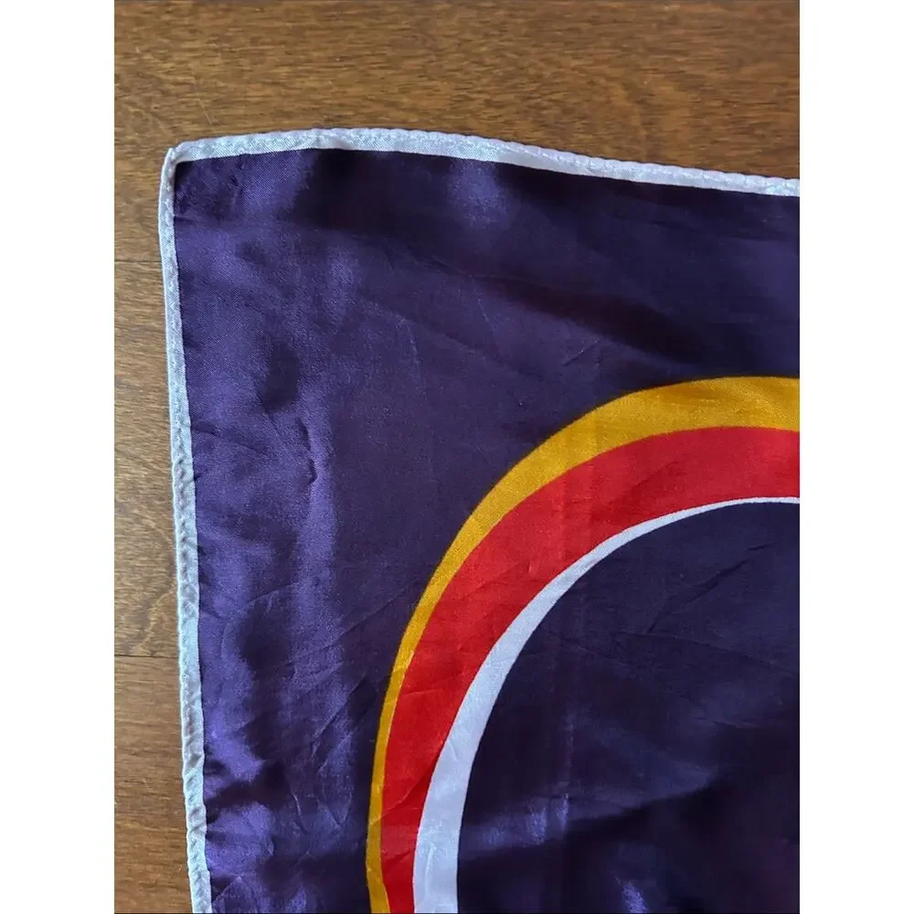 Vintage Bold Purple Scarf with Red, Yellow & White Circular Accents, Hand Rolled